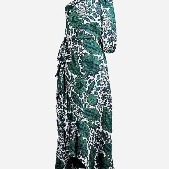 J. Crew Collection 100% Silk Asymetrical Green Floral Women's Dress - Picture 2 of 6